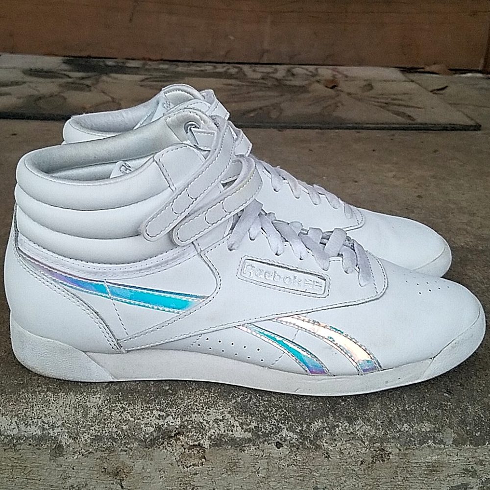 Reebok classic hi top white rainbow sneakers 10